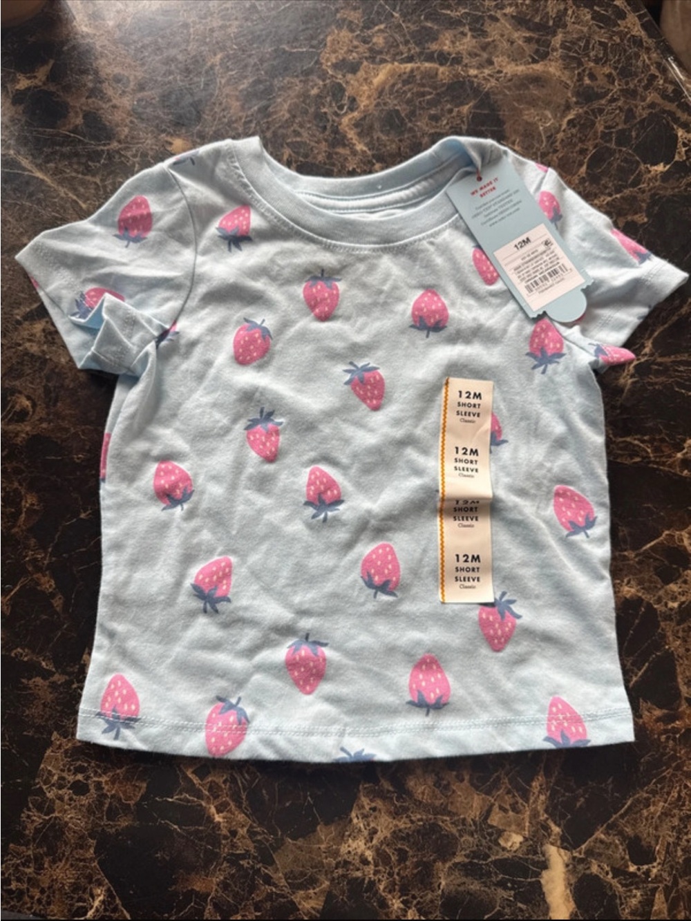 Cat & Jack Light Blue Short Sleeve Tee with Pink Strawberry Print
